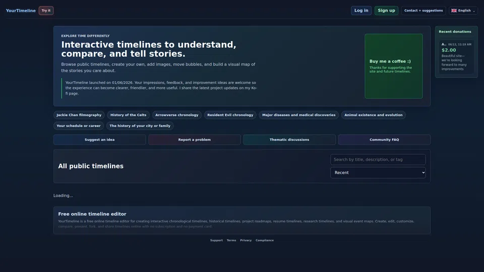 Homepage snapshot at launch