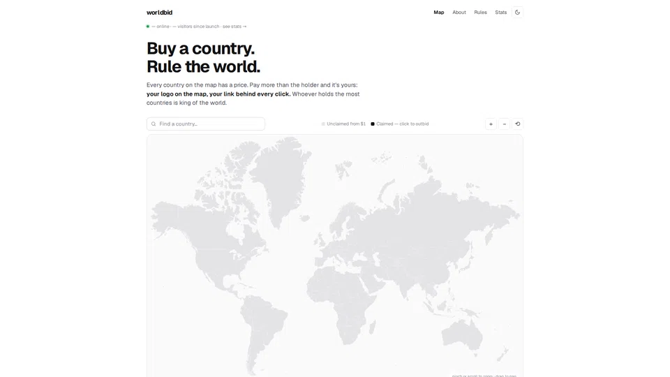 Homepage snapshot at launch