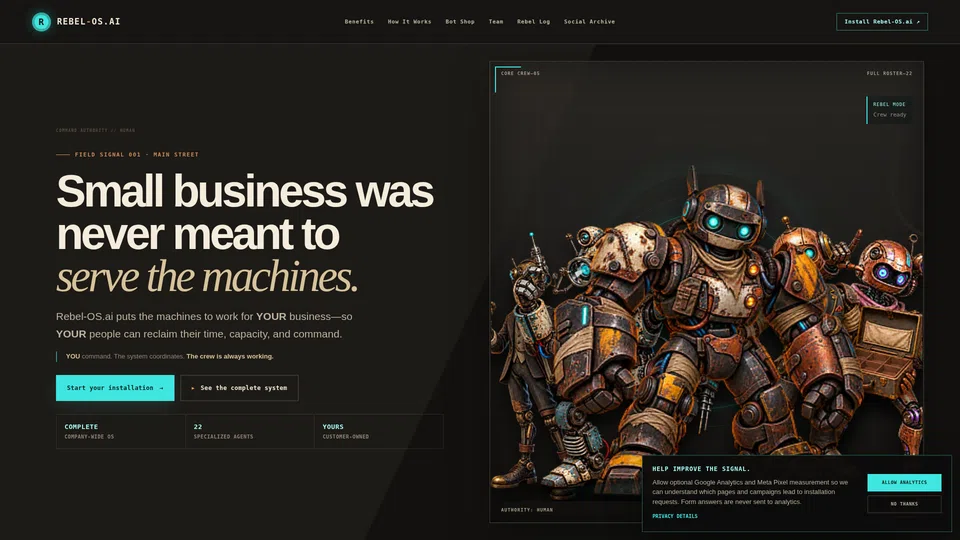 Homepage snapshot at launch