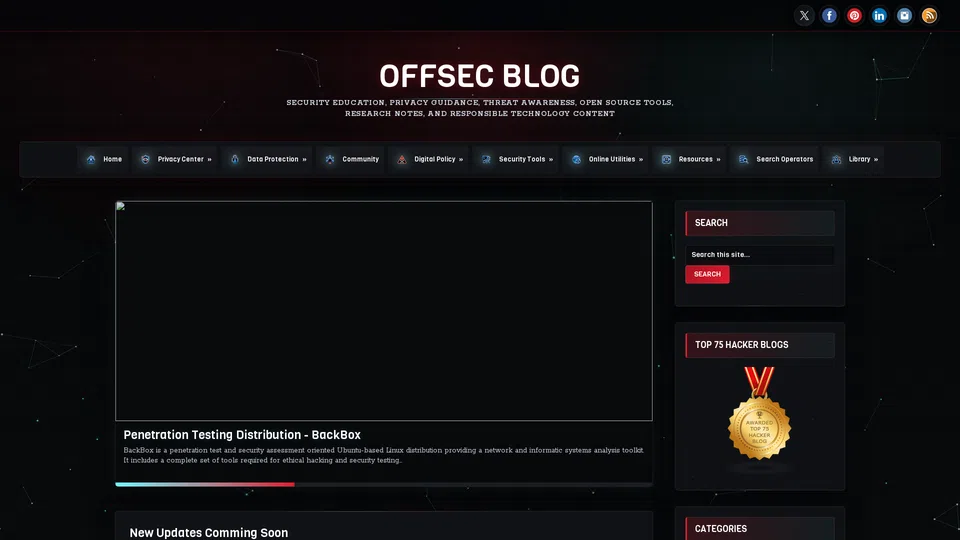 Homepage snapshot at launch