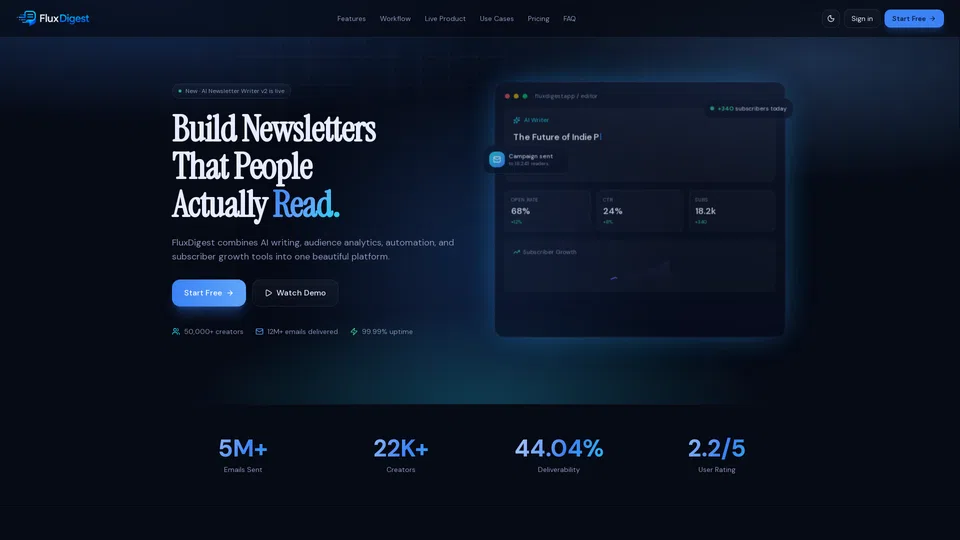 Homepage snapshot at launch