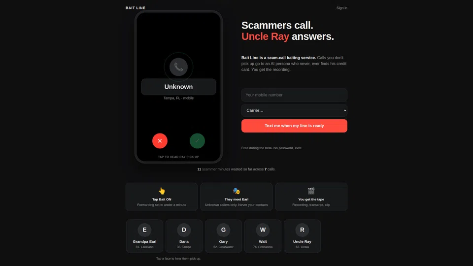 Homepage snapshot at launch