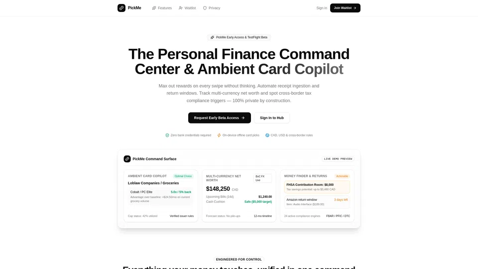 Homepage snapshot at launch