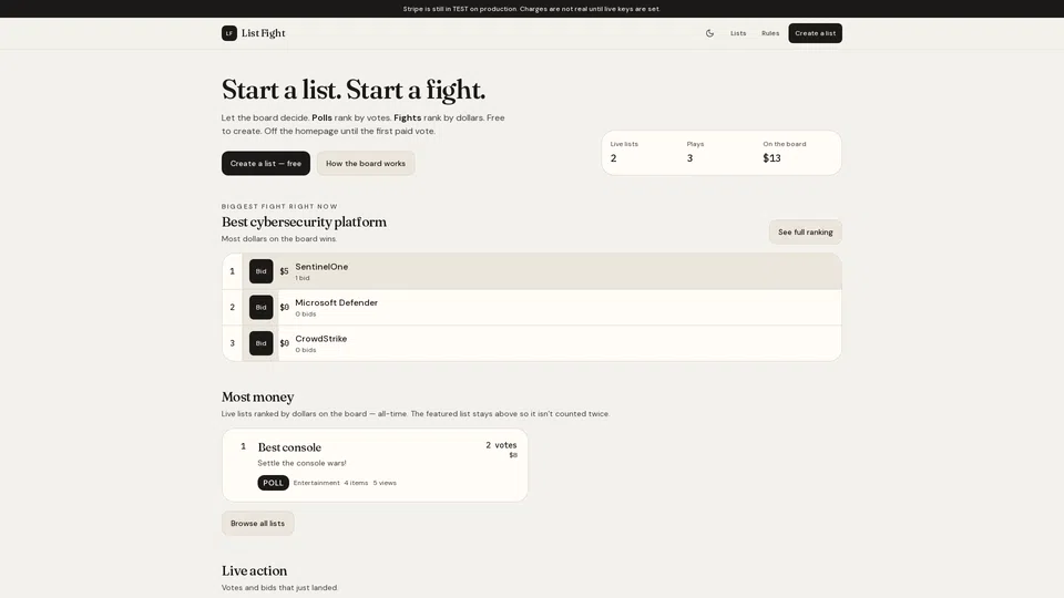 Homepage snapshot at launch