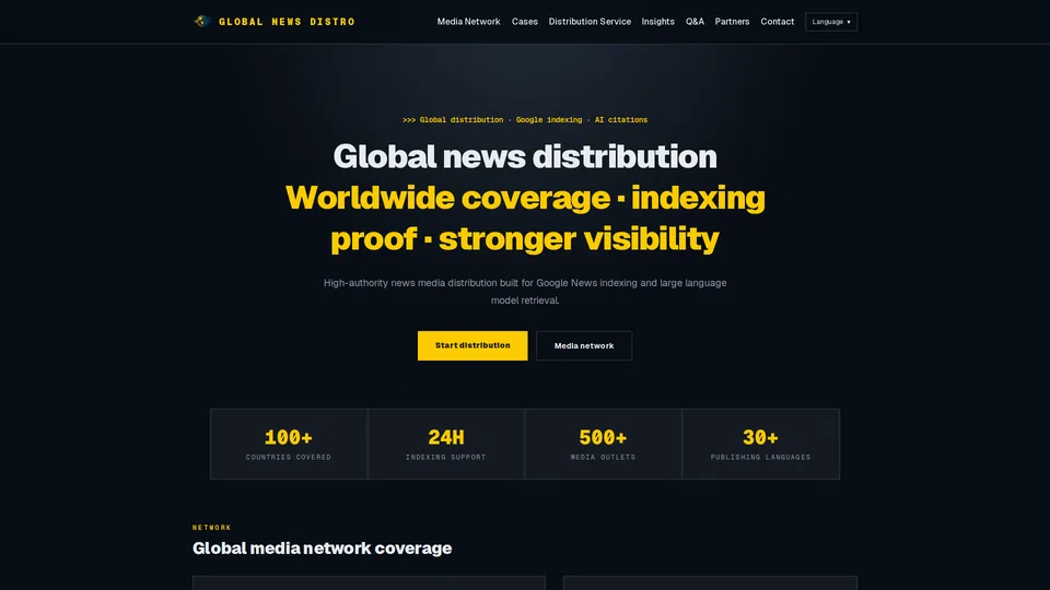 Homepage snapshot at launch