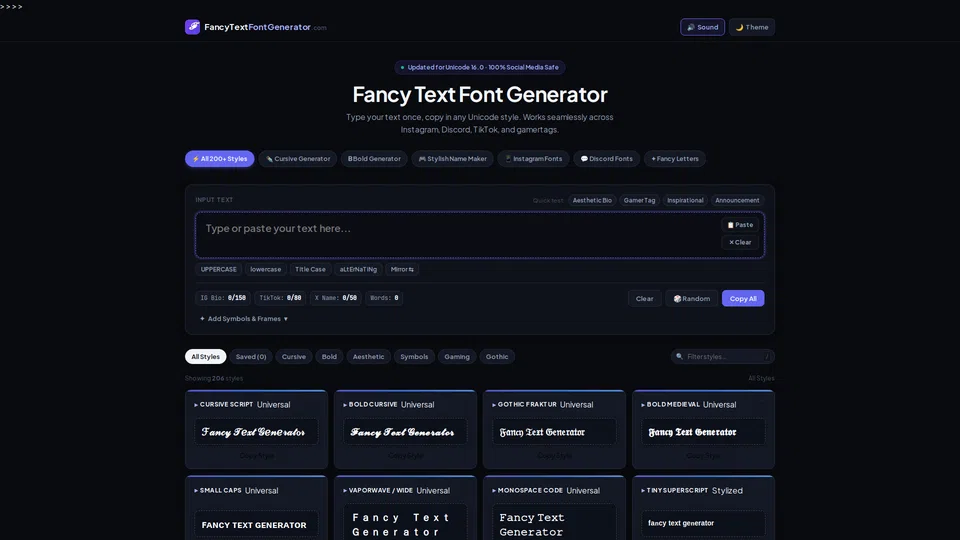 Homepage snapshot at launch