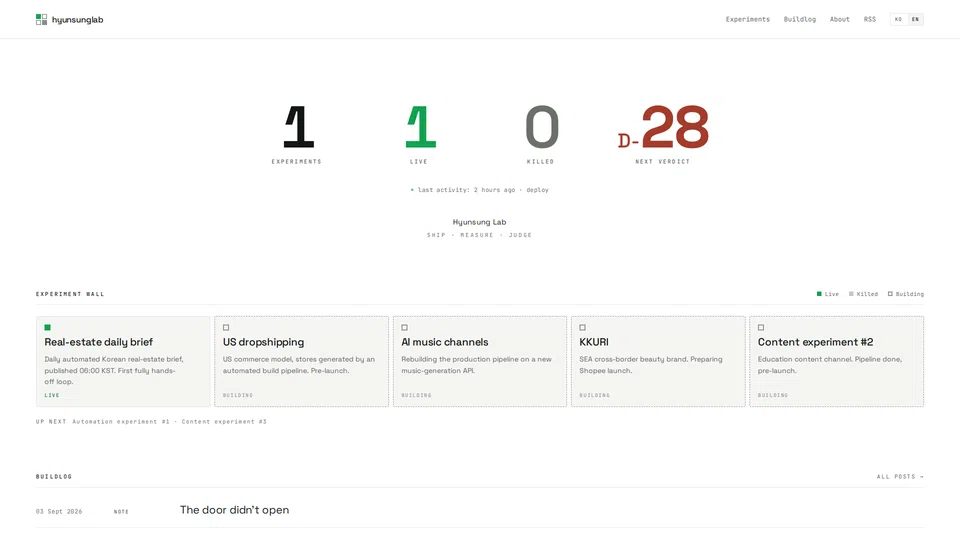 Homepage snapshot at launch