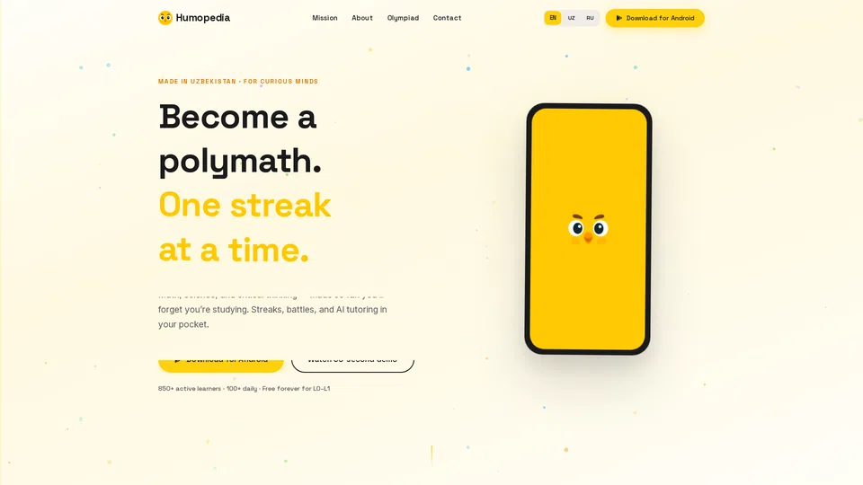 Homepage snapshot at launch