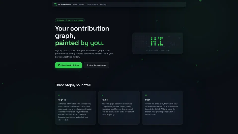 Homepage snapshot at launch