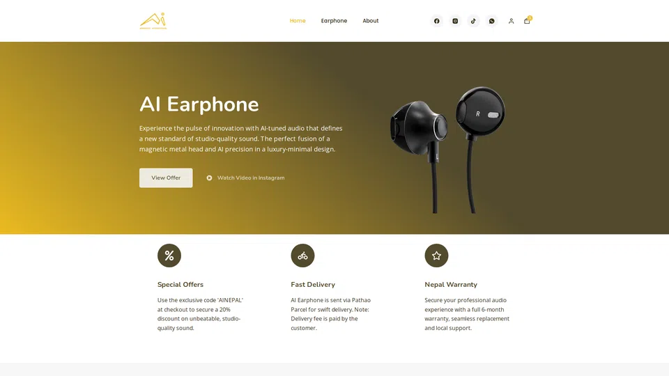 Homepage snapshot at launch