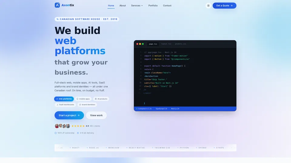 Homepage snapshot at launch