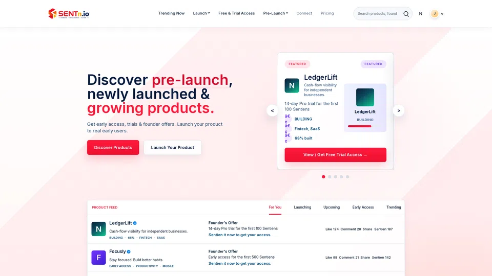 Homepage snapshot at launch