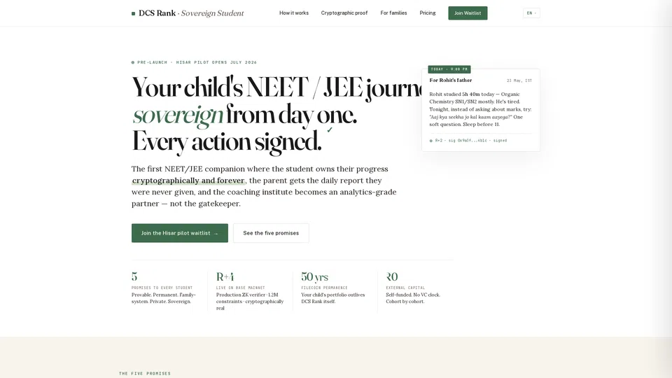 Homepage snapshot at launch