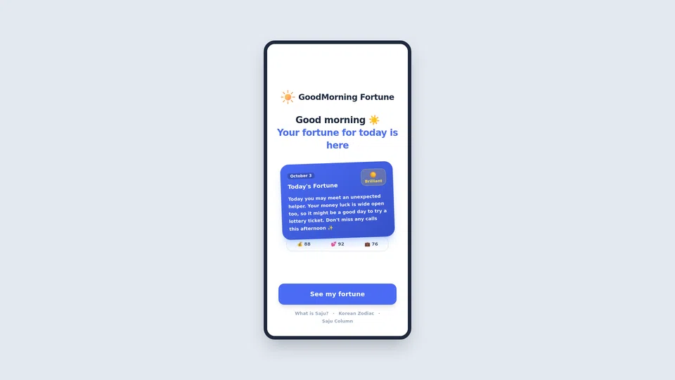 Homepage snapshot at launch
