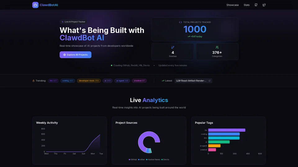 Homepage snapshot at launch