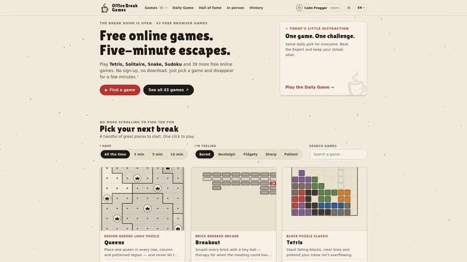 Homepage snapshot at launch