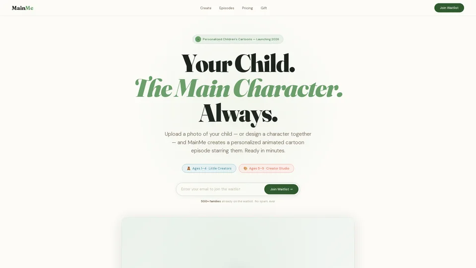 Homepage snapshot at launch