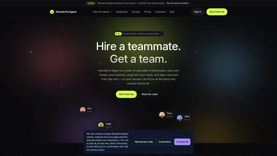 Homepage snapshot at launch