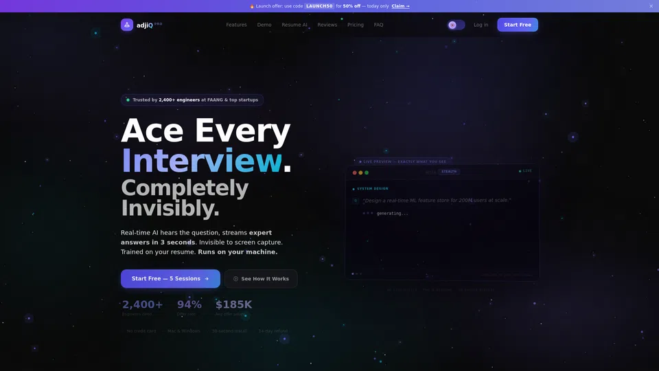 Homepage snapshot at launch