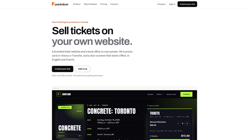 Homepage snapshot at launch