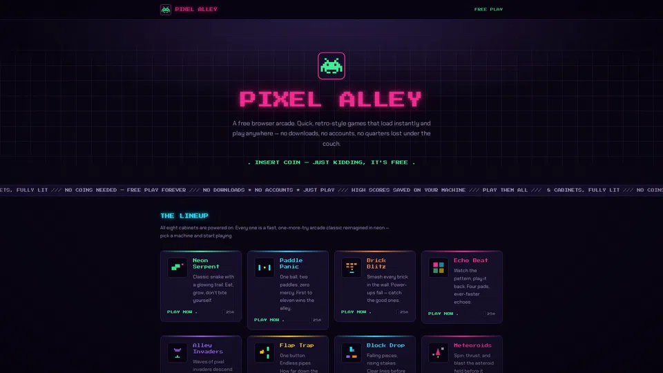 Homepage snapshot at launch