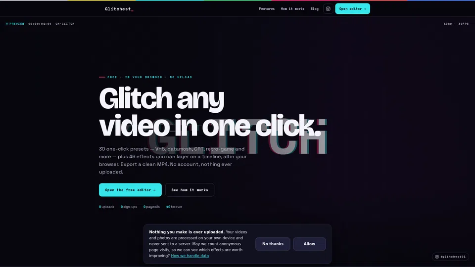 Homepage snapshot at launch