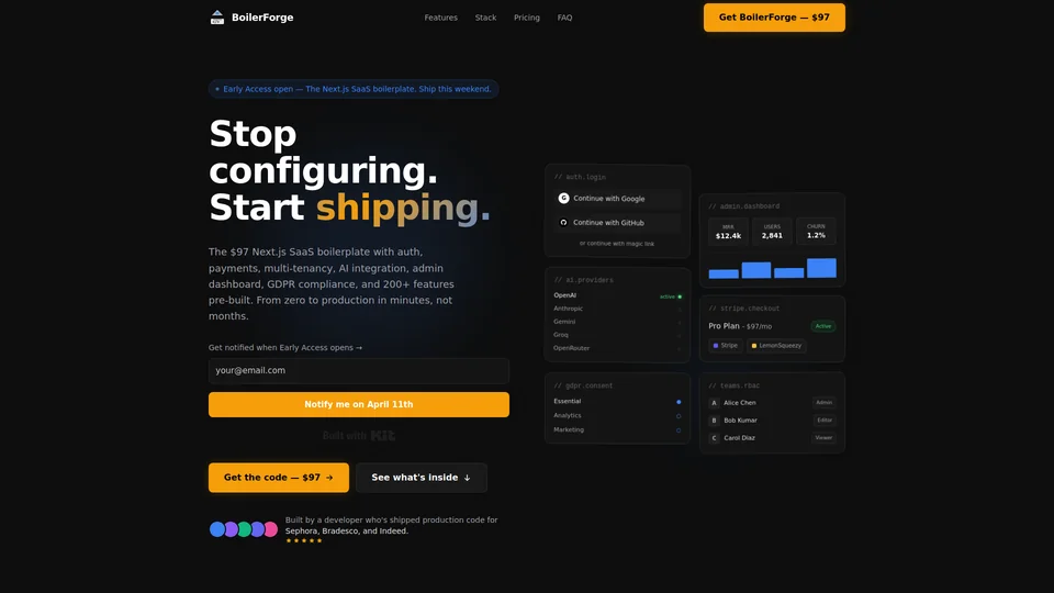 Homepage snapshot at launch