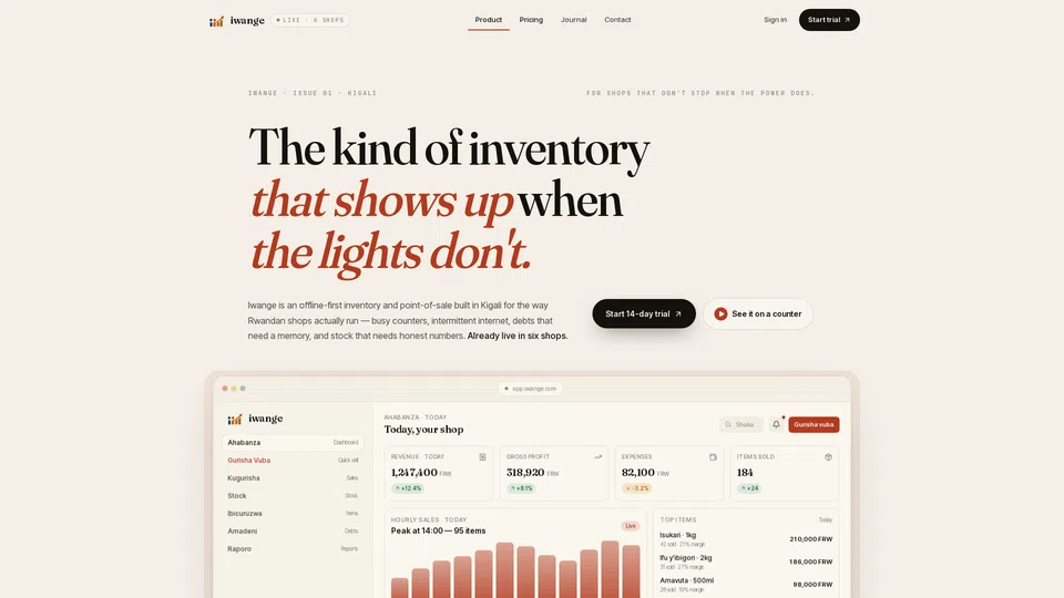 Homepage snapshot at launch