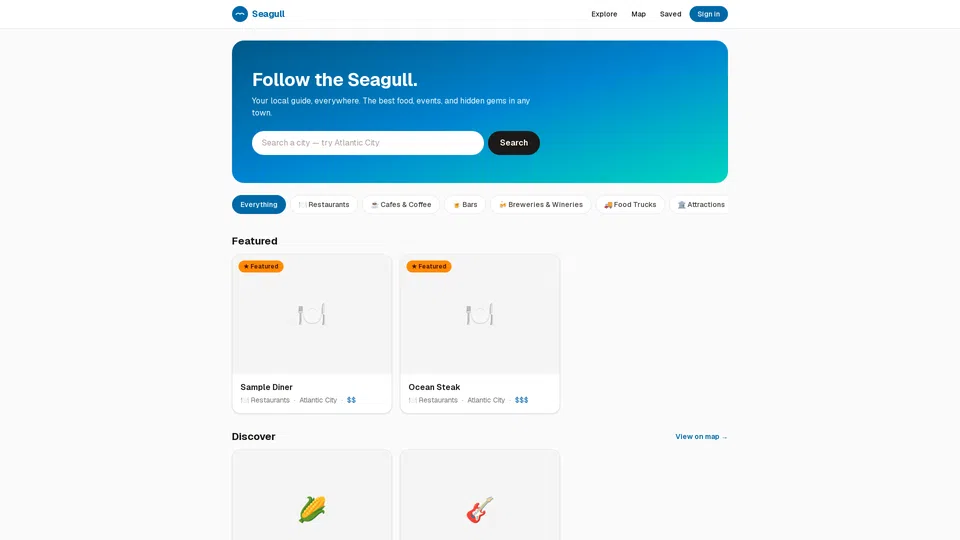 Homepage snapshot at launch