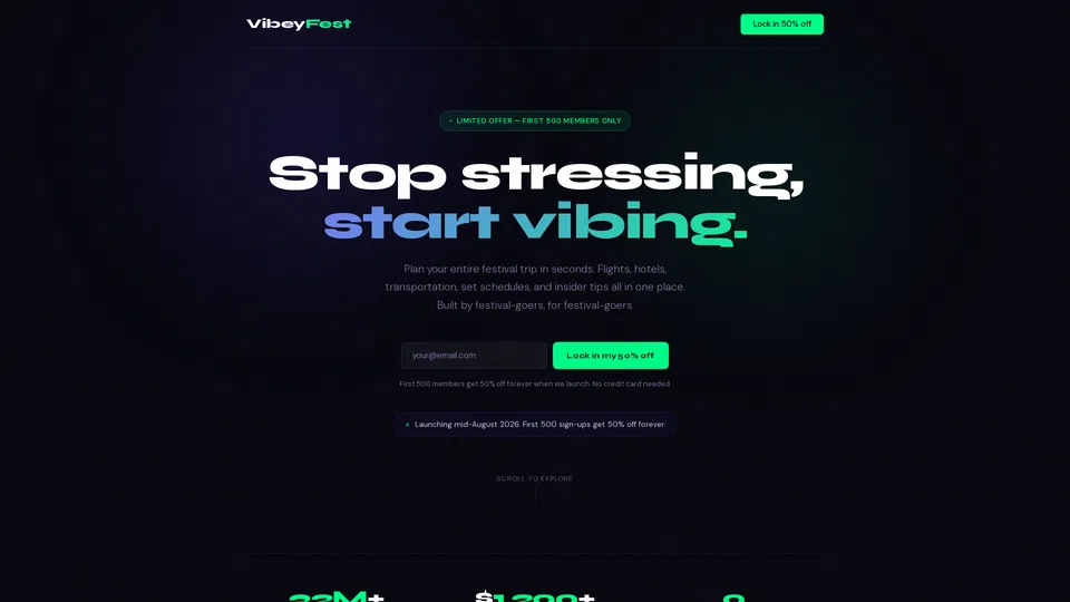 Homepage snapshot at launch