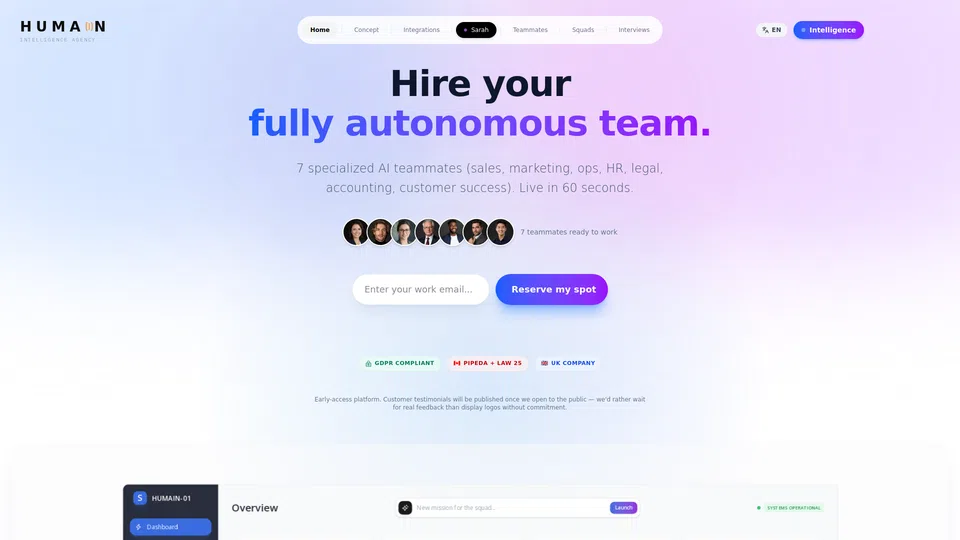 Homepage snapshot at launch