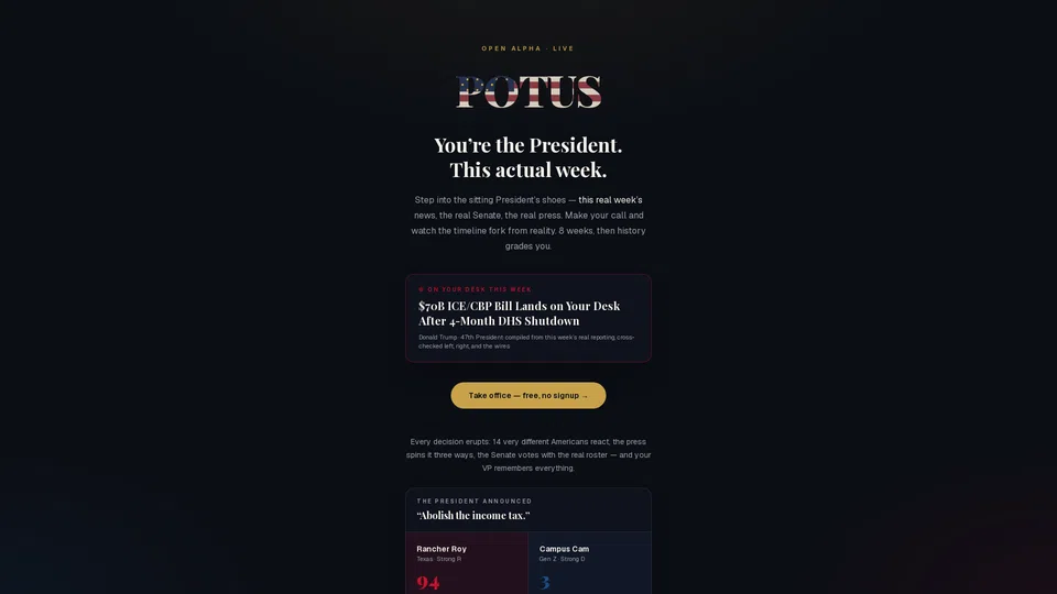 Homepage snapshot at launch