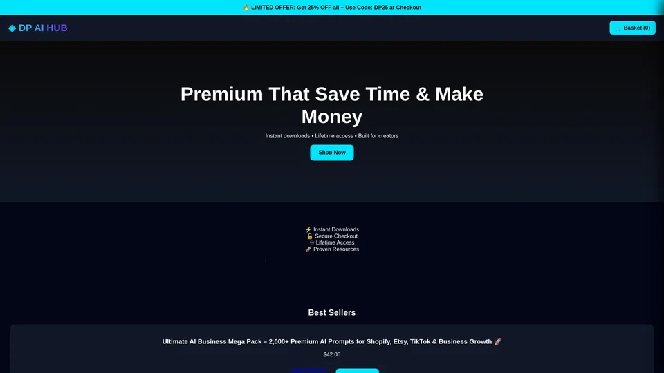Homepage snapshot at launch