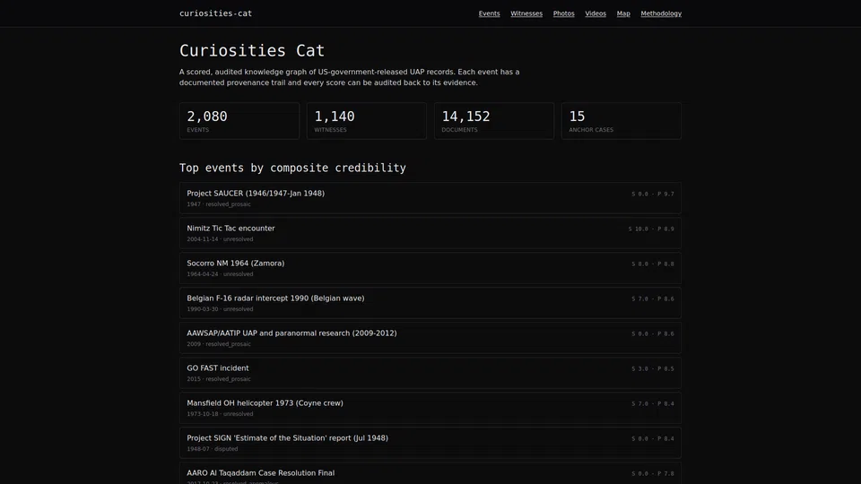 Homepage snapshot at launch