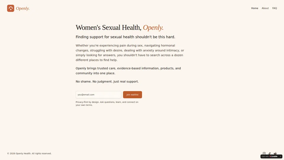 Homepage snapshot at launch