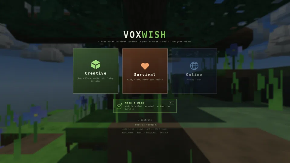 Homepage snapshot at launch