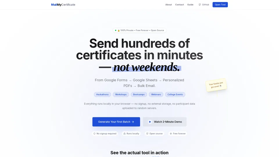 Homepage snapshot at launch