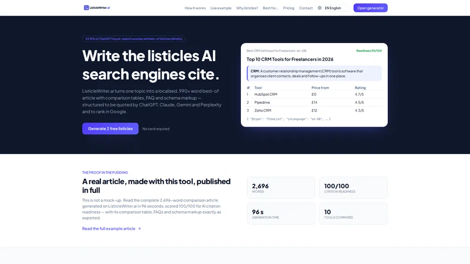 Homepage snapshot at launch