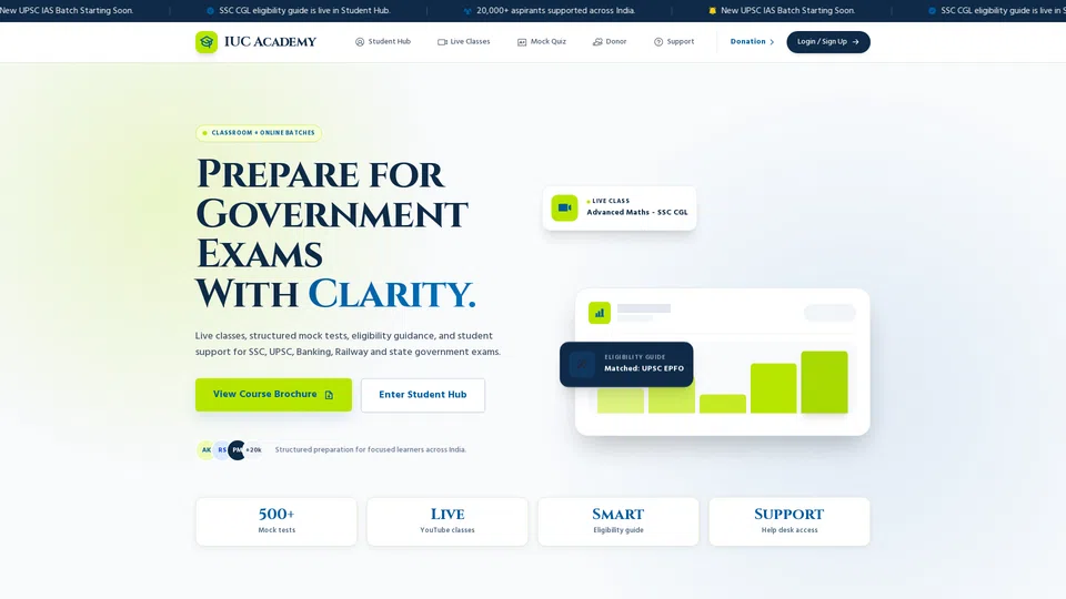 Homepage snapshot at launch