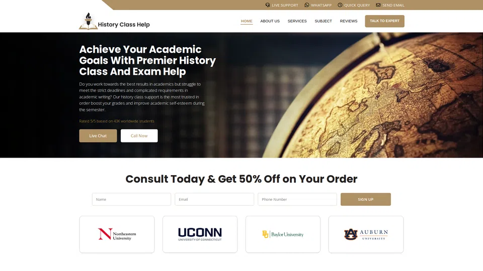 Homepage snapshot at launch