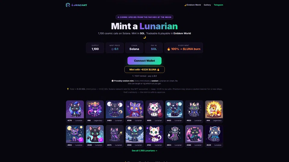 Homepage snapshot at launch