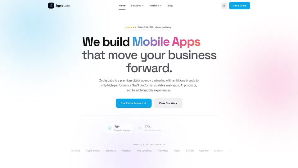 Homepage snapshot at launch