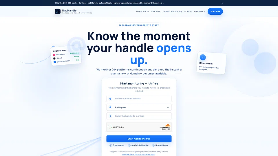 Homepage snapshot at launch