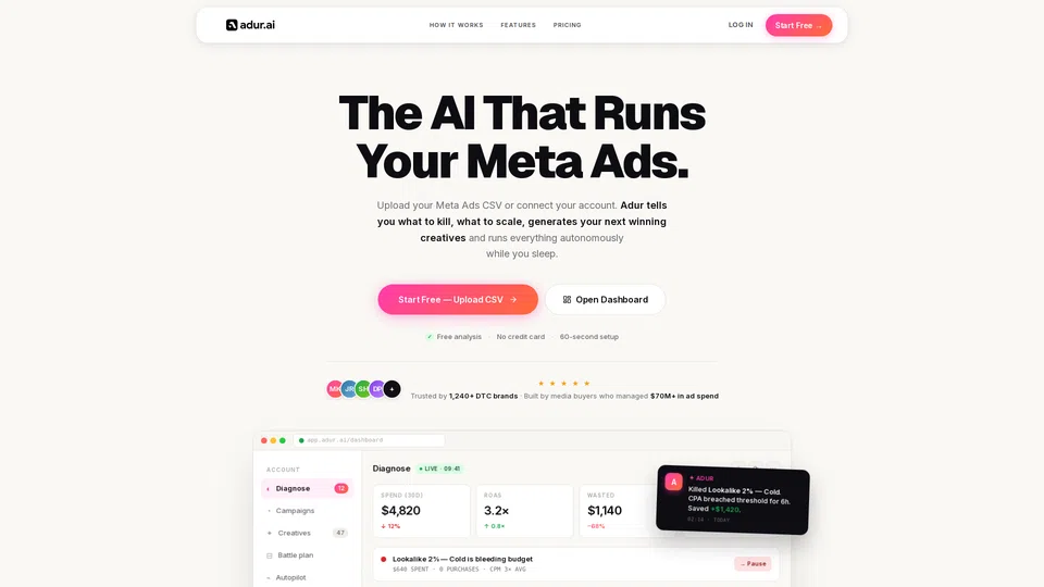 Homepage snapshot at launch