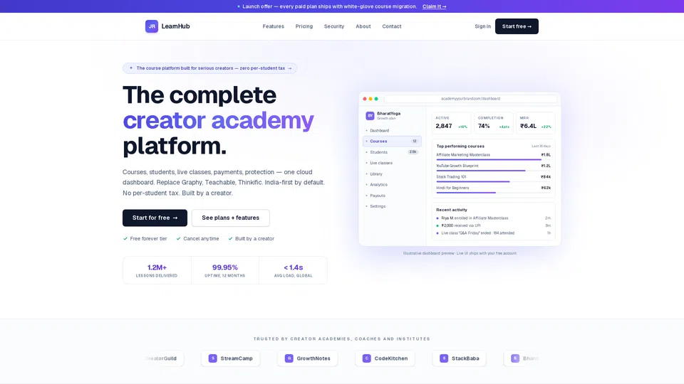 Homepage snapshot at launch