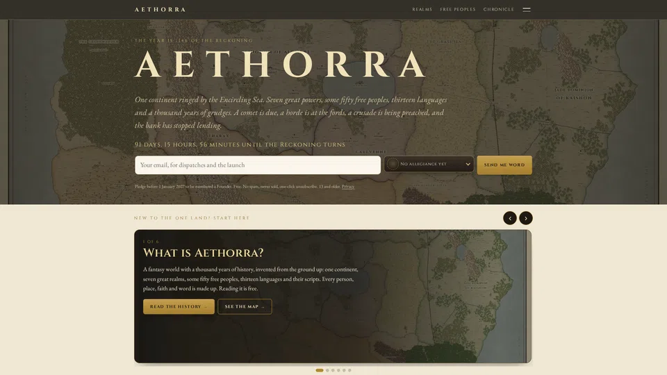 Homepage snapshot at launch