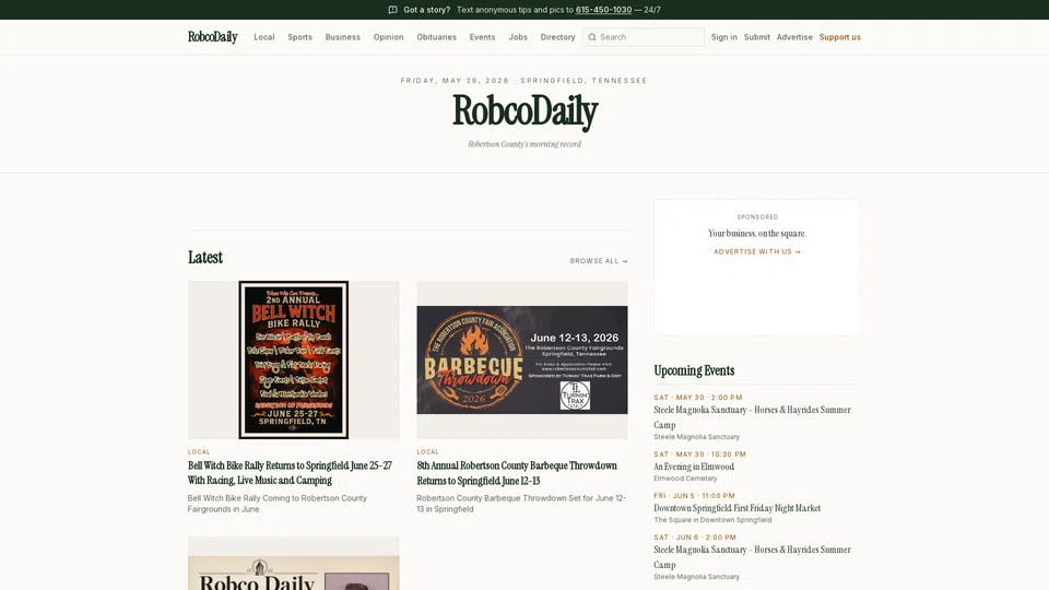 Homepage snapshot at launch