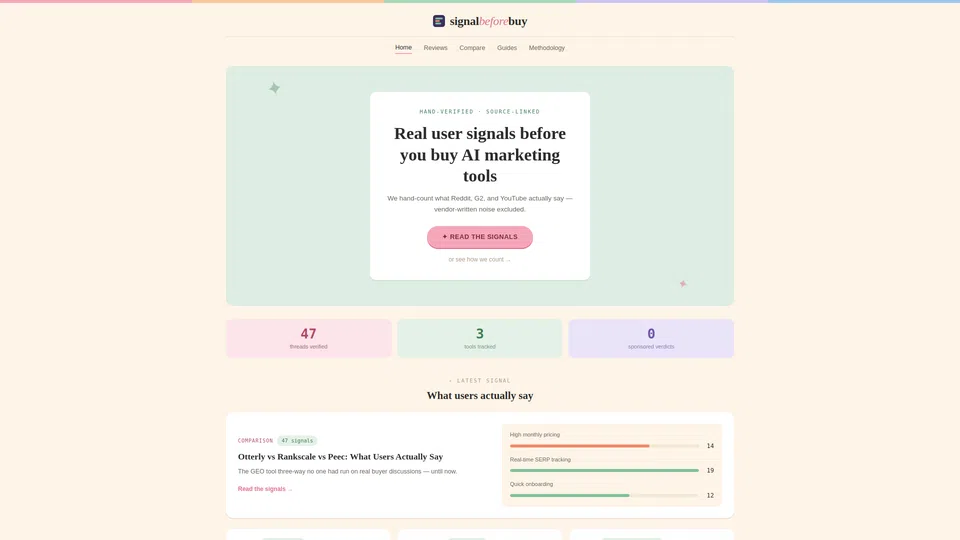 Homepage snapshot at launch