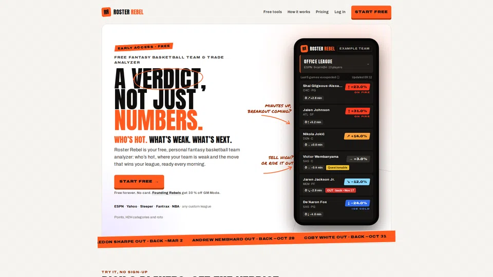 Homepage snapshot at launch
