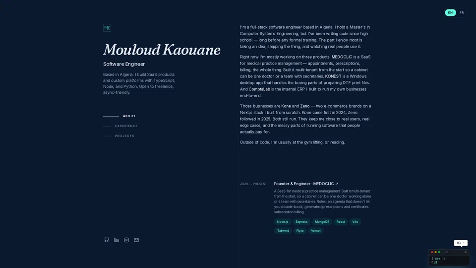 Homepage snapshot at launch